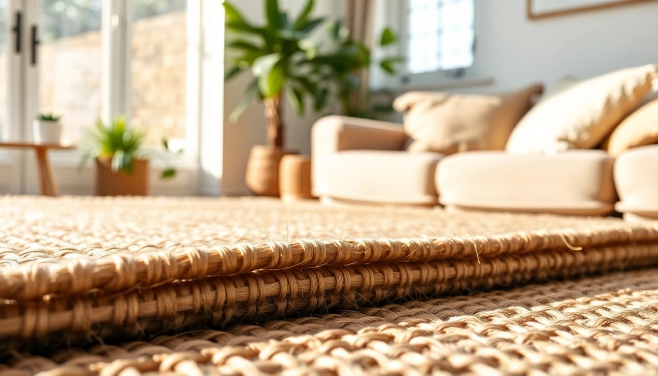 Nagermatte auf einer sonnigen Wohnzimmeroberfläche, die natürliche Textur und Umgebungsdetails hervorhebt.