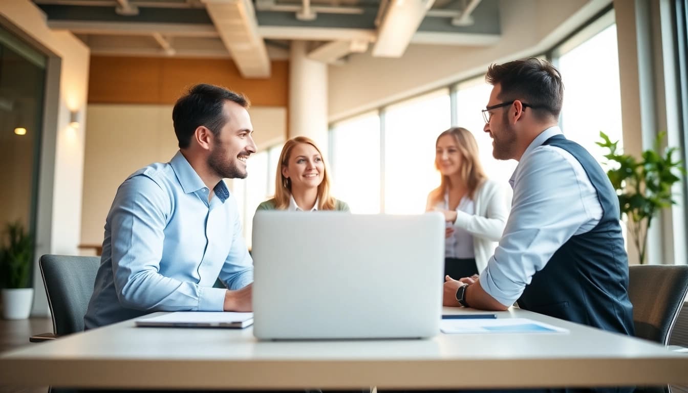 Interaktion mit Headhunter Schweiz im modernen Büro, lebensnahe Karriereberatung.
