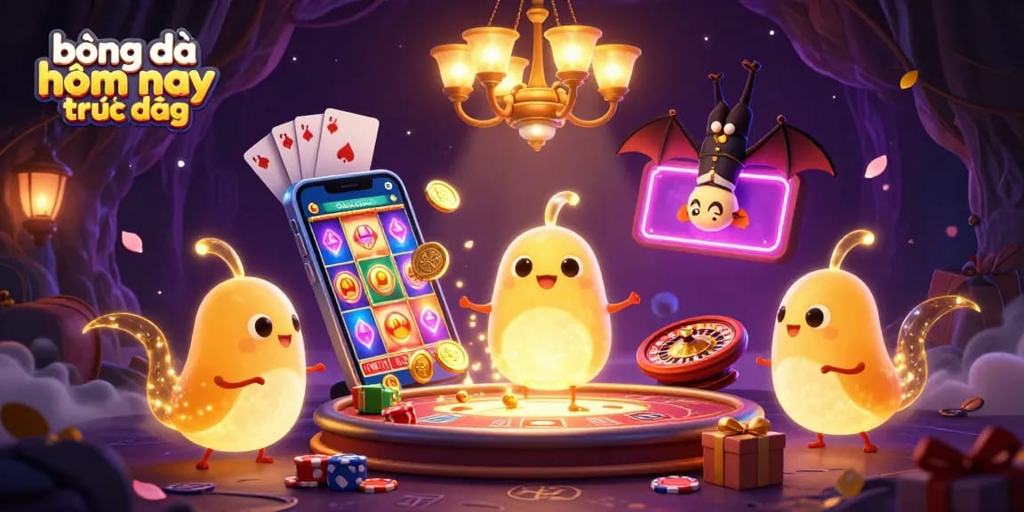 Watch bóng đá hôm nay trực tiếp with vibrant casino-themed 3D illustration showcasing engaging characters and elements.