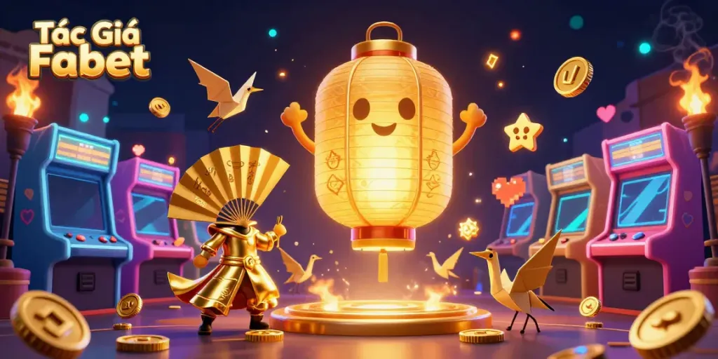 Engaging illustration showing Tác Giả Fabet activating casino luck with vibrant gaming elements.