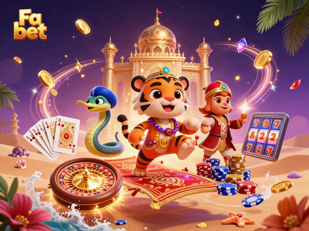 Immerse in the Fa bet experience with a dynamic 3D casino illustration featuring thrilling gaming elements.