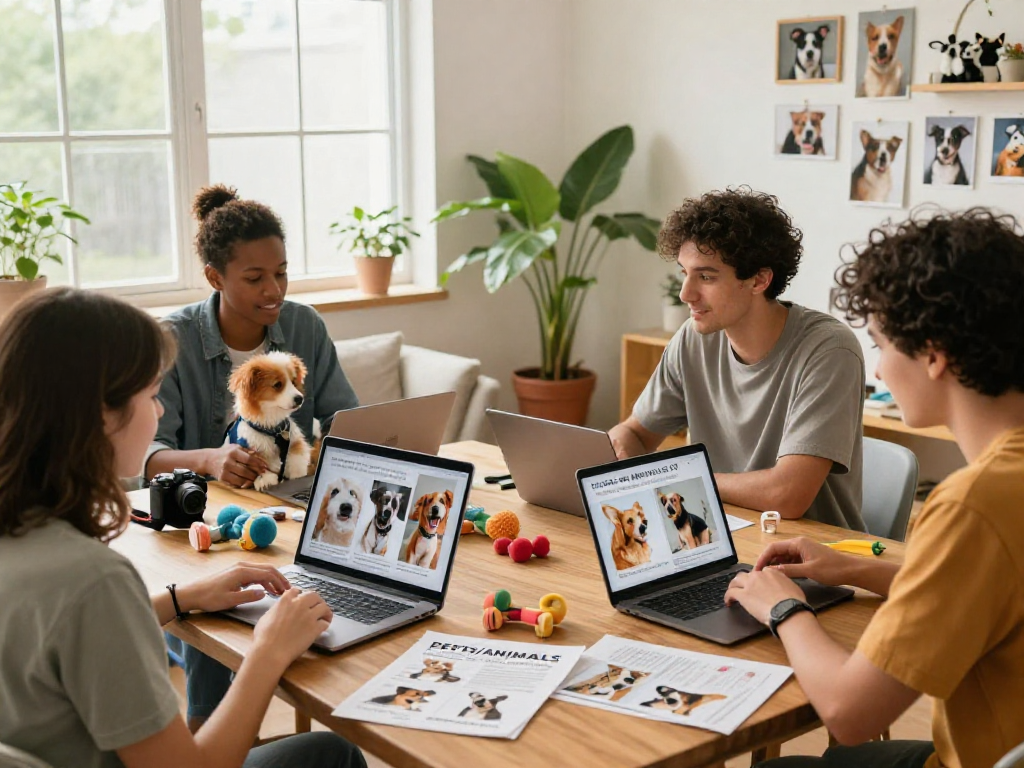 Engaging community pet forum with diverse members sharing tips and photos, highlighting rokok88 login for pet care.