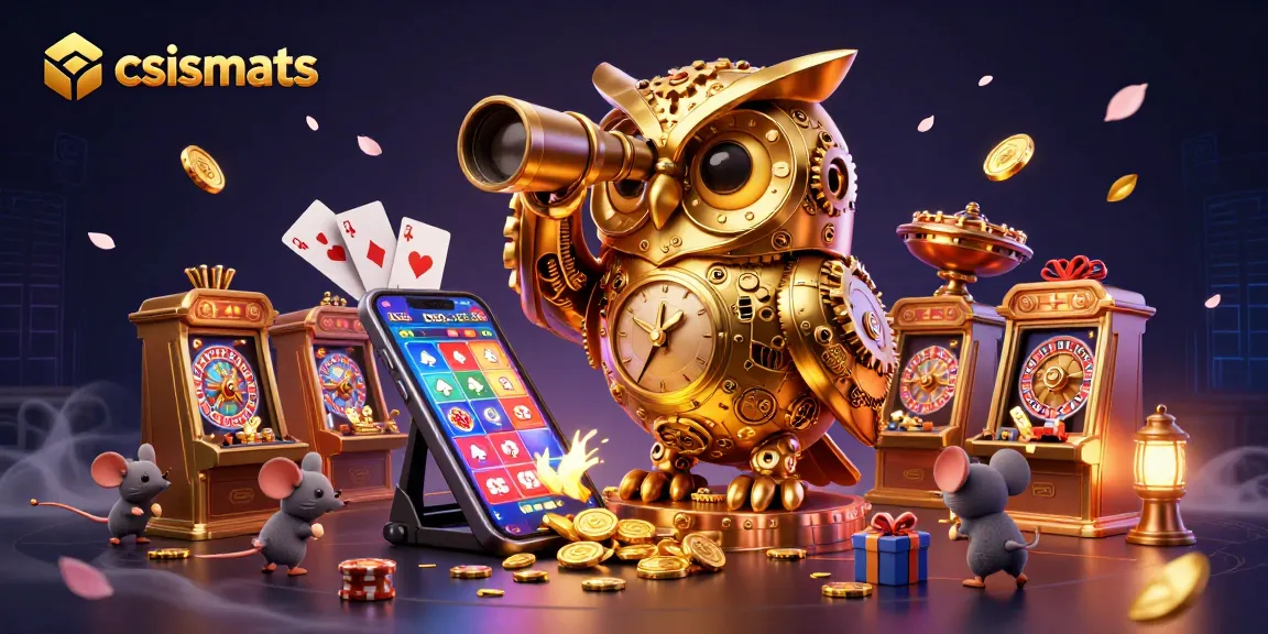 Experience thrilling gameplay with csismarts, featuring a captivating golden owl scanning the vibrant casino.