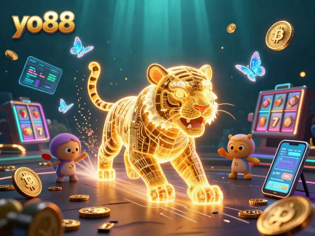 Experience thrilling moments with yo88 in a vibrant digital casino scene filled with neon elements.