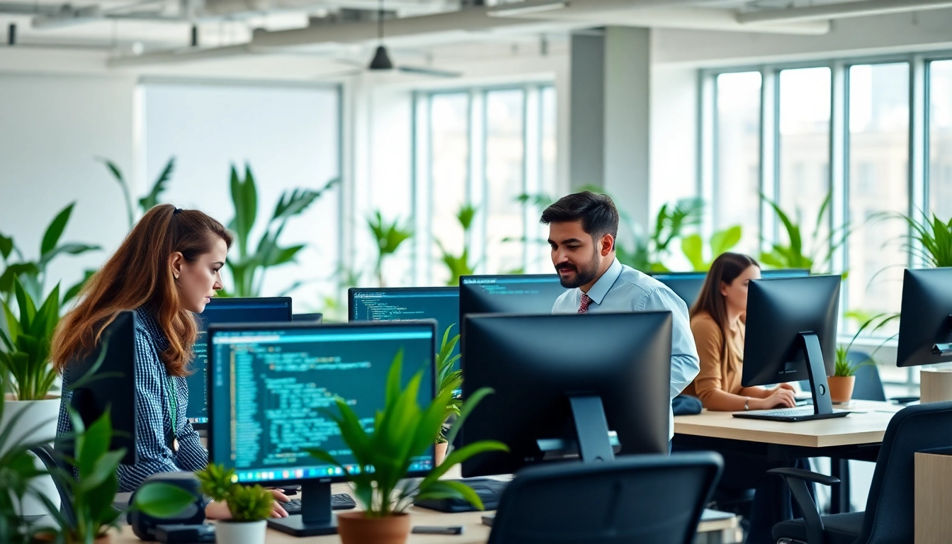 IT Dienstleister working collaboratively in a bright office environment to solve complex challenges.