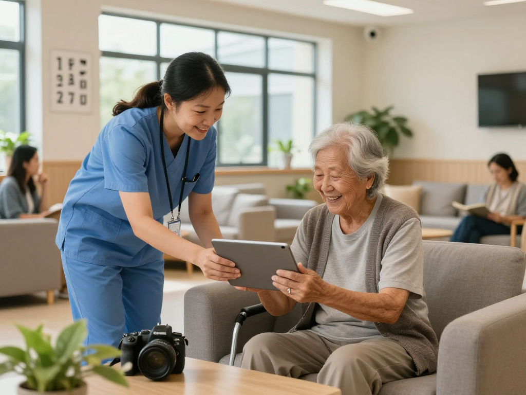 Social care staff assisting a client in a welcoming environment, highlighting Soziale Einrichtungen and inclusivity.