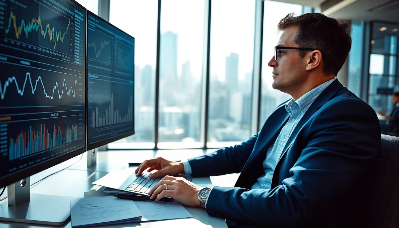 Analyst reviews ETF performance data in a modern office for investment strategies.