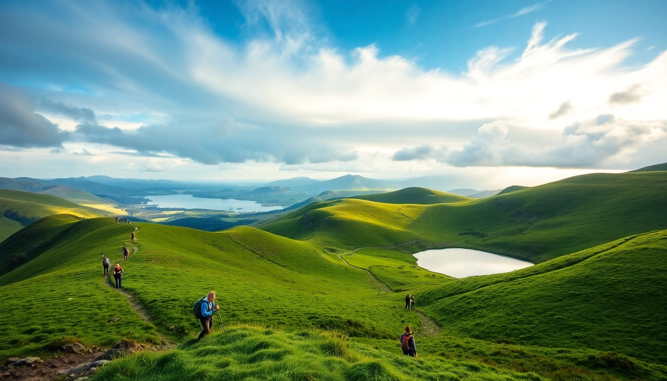 Wanderer auf dem Wicklow Way Irland genießen die atemberaubende Landschaft.