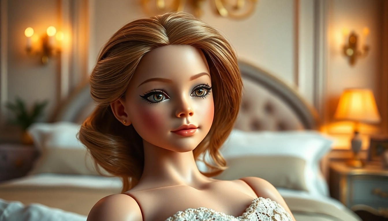 Verführerische Love Dolls in einem stilvollen Schlafzimmer mit realistischen Details und sanfter Beleuchtung.