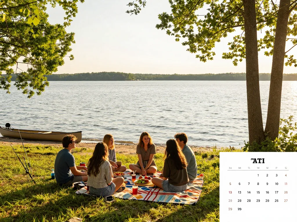 Friends enjoying a talkivo picnic by Lake Texoma, vibrant food and outdoor adventure vibes.