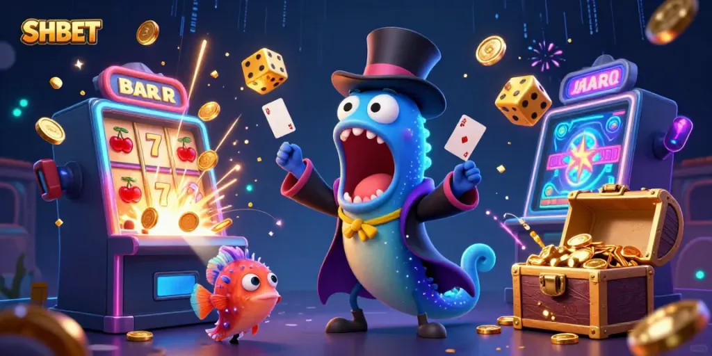 Experience thrilling gaming adventures at SHBET with vibrant 3D creatures and casino elements.