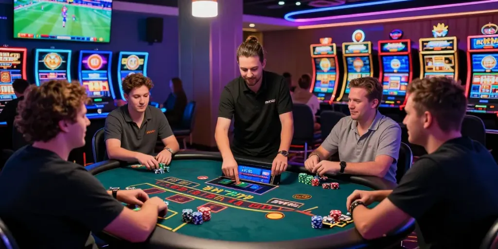 Exciting gaming at RIKVIP casino with players at the blackjack table