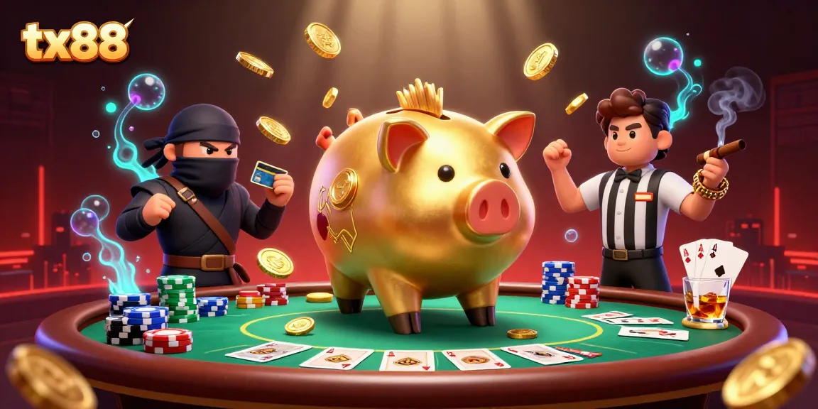 Experience the thrilling tx88 poker showdown with dynamic characters and vibrant casino elements.